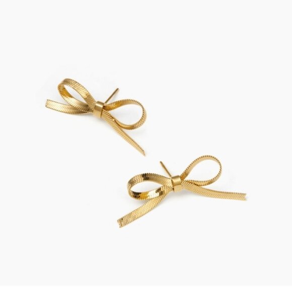 NWOT Anthropologie Gold Snake Chain Bow Earrings (1009) - Picture 1 of 3